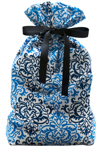 regal damask blue cloth gift bag