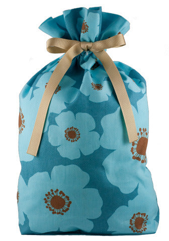 ORGANIC! big blue poppies cloth gift bag